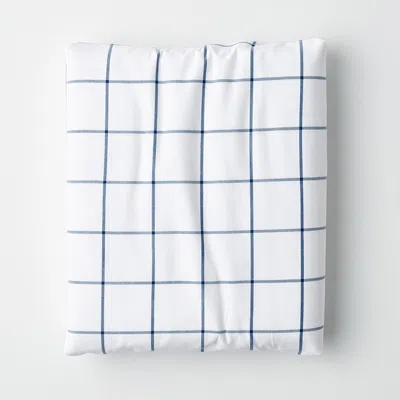 The Company Store Block Plaid Classic Cool Cotton Percale Fitted Bed Sheet In Blue