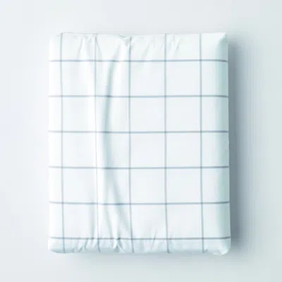 The Company Store Block Plaid Classic Cool Cotton Percale Fitted Bed Sheet In Gray