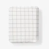 The Company Store Block Plaid Classic Cool Cotton Percale Fitted Bed Sheet In White