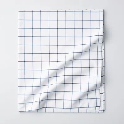 The Company Store Block Plaid Classic Cool Cotton Percale Flat Bed Sheet In Blue