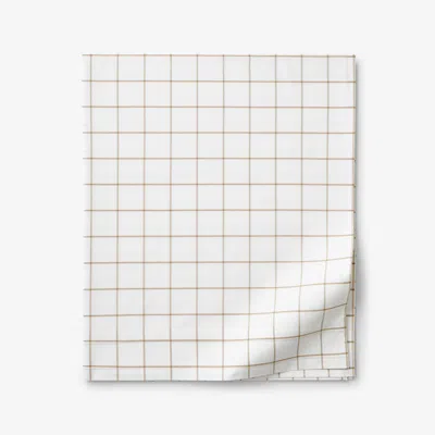 The Company Store Block Plaid Classic Cool Cotton Percale Flat Bed Sheet In White