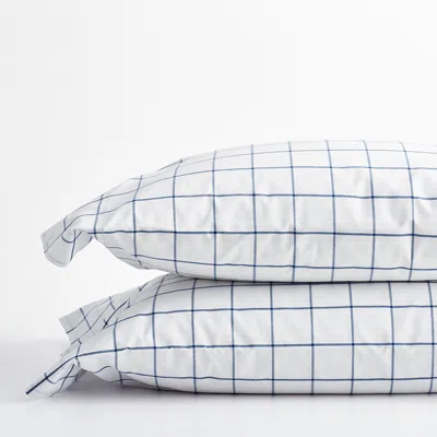 The Company Store Block Plaid Classic Cool Cotton Percale Pillowcase Set In Blue