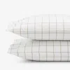 The Company Store Block Plaid Classic Cool Cotton Percale Pillowcase Set In White