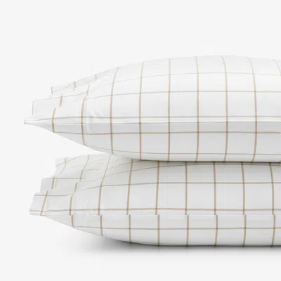 The Company Store Block Plaid Classic Cool Cotton Percale Pillowcase Set In White
