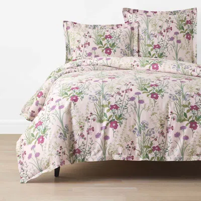 The Company Store Bloom Meadow Classic Smooth Sateen Duvet Cover In Green/pink