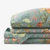 The Company Store Blooming Elegance Premium Smooth Wrinkle-free Sateen Bed Sheet Set In Blue