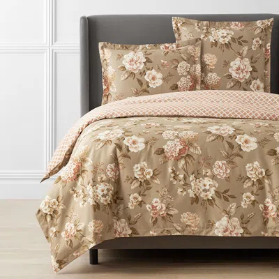 The Company Store Blooming Flowers Premium Smooth Wrinkle Free Sateen Reversible Duvet Cover In Beige/brown/orange