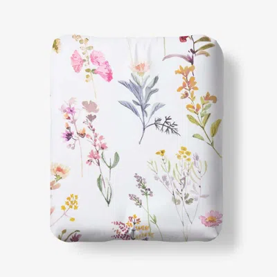 The Company Store Blooming Garden Classic Smooth Sateen Fitted Bed Sheet In Pink/purple/white