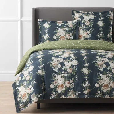 The Company Store Blooming Melody Reversible Premium Smooth Wrinkle-free Sateen Duvet Cover In Gray
