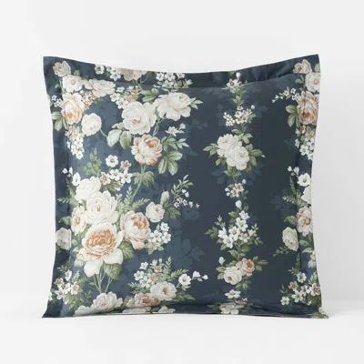 The Company Store Blooming Melody Reversible Premium Smooth Wrinkle-free Sateen Sham In Black