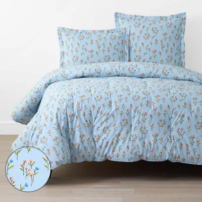 The Company Store Blossoms And Stripes Classic Cool Cotton Percale Comforter In Blue