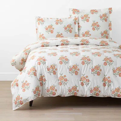 The Company Store Blossoms And Stripes Classic Cool Cotton Percale Comforter In Orange