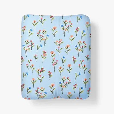 The Company Store Blossoms And Stripes Classic Cool Cotton Percale Fitted Bed Sheet In Blue