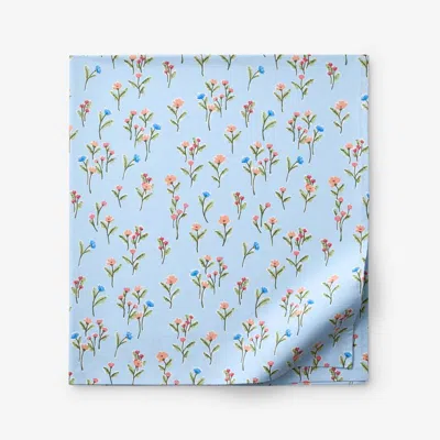 The Company Store Blossoms And Stripes Classic Cool Cotton Percale Flat Bed Sheet In Blue