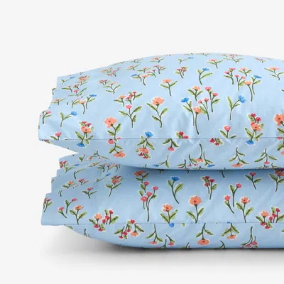 The Company Store Blossoms And Stripes Classic Cool Cotton Percale Pillowcase Set In Blue