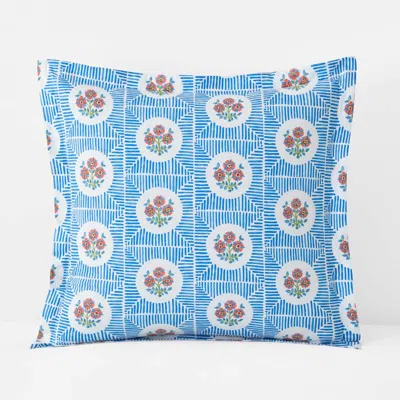 The Company Store Blossoms And Stripes Classic Cool Cotton Percale Reversible Sham In Blue