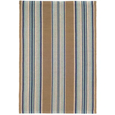The Company Store Blue Heron Stripe Handwoven Cotton Rug In Beige/blue