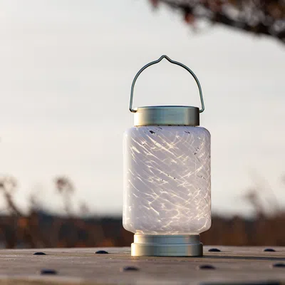 The Company Store Boaters Glass Solar Outdoor Lantern In White