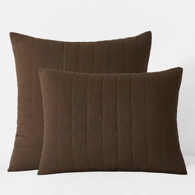 The Company Store Box Stitch Quilted Sham In Brown
