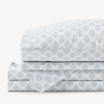 The Company Store Butti Bouquet Classic Smooth Sateen Bed Sheet Set In Dusty Blue
