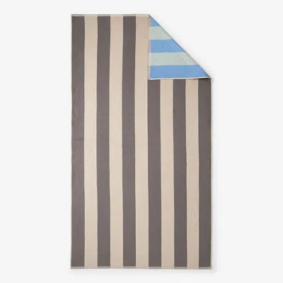 The Company Store Cabana Stripe Reversible Beach Towel In Beige/teal/turquoise Blue