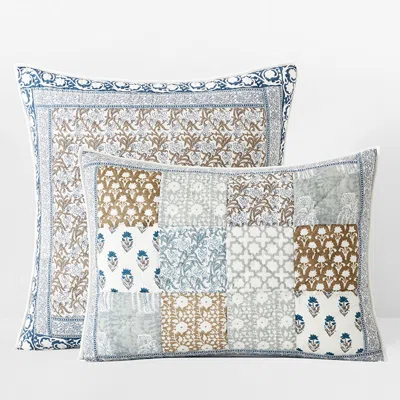 The Company Store Camryn Patchwork Quilted Sham In Blue/brown/gray
