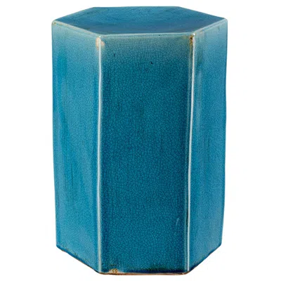 The Company Store Ceramic Hexagon Side Table In Blue/teal/turquoise
