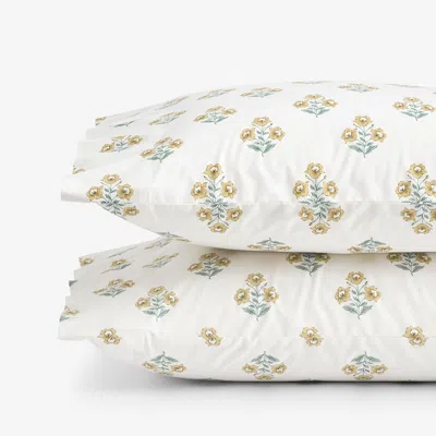 The Company Store Charming Garden Garment Washed Cotton Percale Pillowcase Set In White/yellow