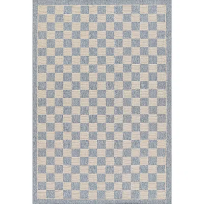 The Company Store Checkered Outdoor Rug In Blue/light Blue