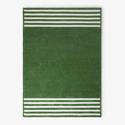 The Company Store Chenille Border Stripe Handwoven Reversible Rug In Green
