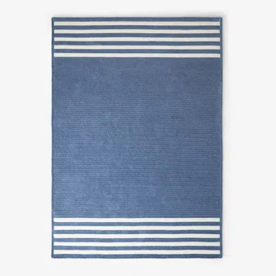 The Company Store Chenille Border Stripe Handwoven Reversible Rug In Blue