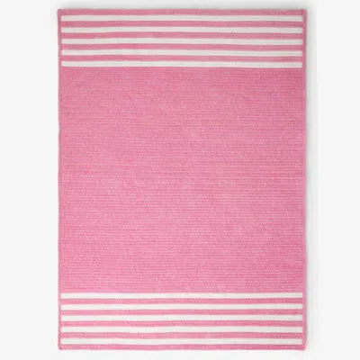 The Company Store Chenille Border Stripe Handwoven Reversible Rug In Pink