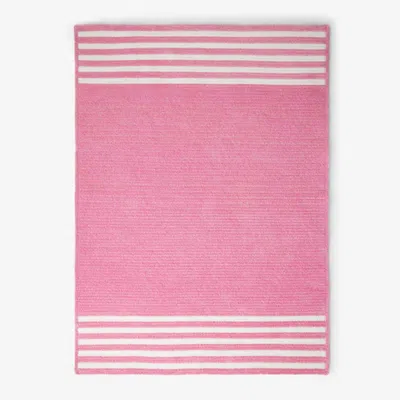 The Company Store Chenille Border Stripe Handwoven Reversible Rug In Pink