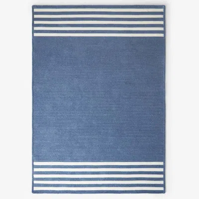 The Company Store Chenille Border Stripe Handwoven Reversible Rug In Blue