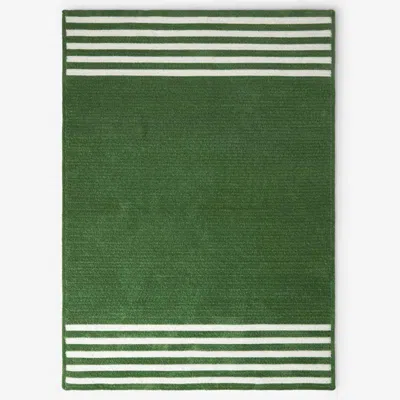 The Company Store Chenille Border Stripe Handwoven Reversible Rug In Green