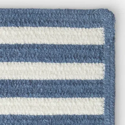 The Company Store Chenille Border Stripe Handwoven Reversible Rug In Blue