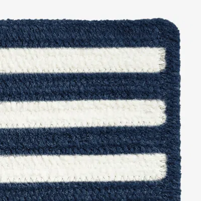 The Company Store Chenille Border Stripe Handwoven Reversible Rug In Blue