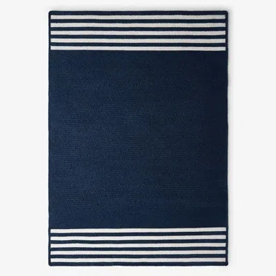 The Company Store Chenille Border Stripe Handwoven Reversible Rug In Navy