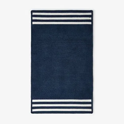 The Company Store Chenille Border Stripe Handwoven Reversible Rug In Navy