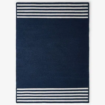The Company Store Chenille Border Stripe Handwoven Reversible Rug In Navy