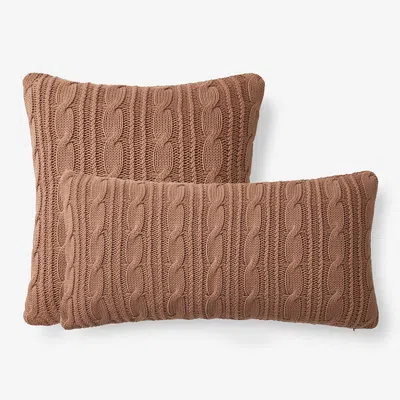 The Company Store Chunky Cable Knit Decorative Pillow Cover In Brown