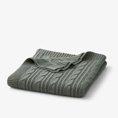 The Company Store Chunky Cable Knit Throw Blanket In Khaki/green