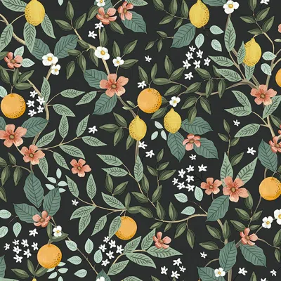 The Company Store Citrus Grove Removable Wallpaper In Black/green/orange