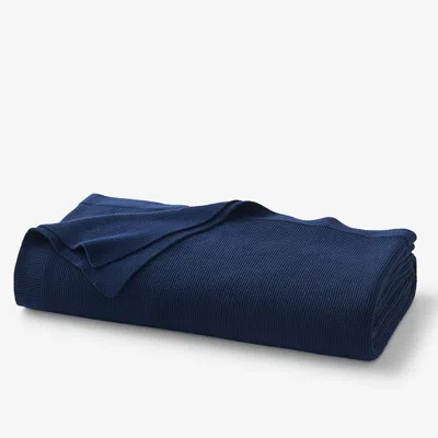 The Company Store Classic All Season Breathable Cotton Knit Blanket In Blue