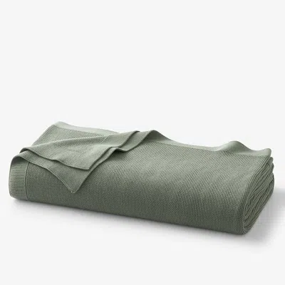 The Company Store Classic All Season Breathable Cotton Knit Blanket In Green