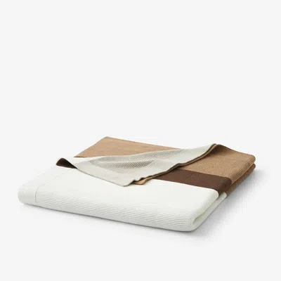 The Company Store Classic All Season Breathable Cotton Knit Throw Blanket In Beige/brown/ivory