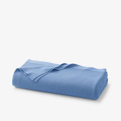 The Company Store Classic All Season Breathable Cotton Knit Throw Blanket In Blue