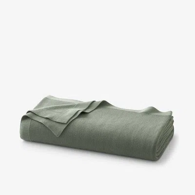 The Company Store Classic All Season Breathable Cotton Knit Throw Blanket In Green