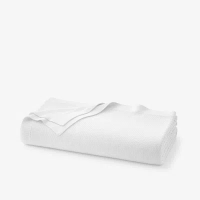 The Company Store Classic All Season Breathable Cotton Knit Throw Blanket In White
