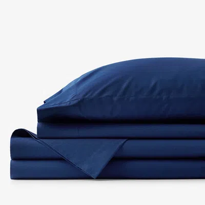 The Company Store Classic Cool Organic Cotton Percale Solid Bed Sheet Set In Blue